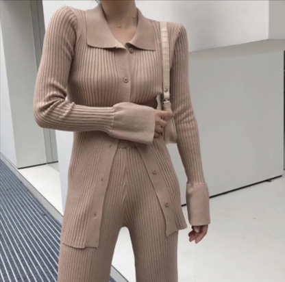 Knitted Long Collar Outfit